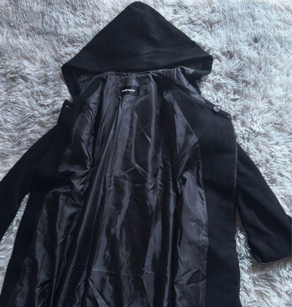 PEACE NOW フードロングコート 黒 M Aライン ピースナウ ウール