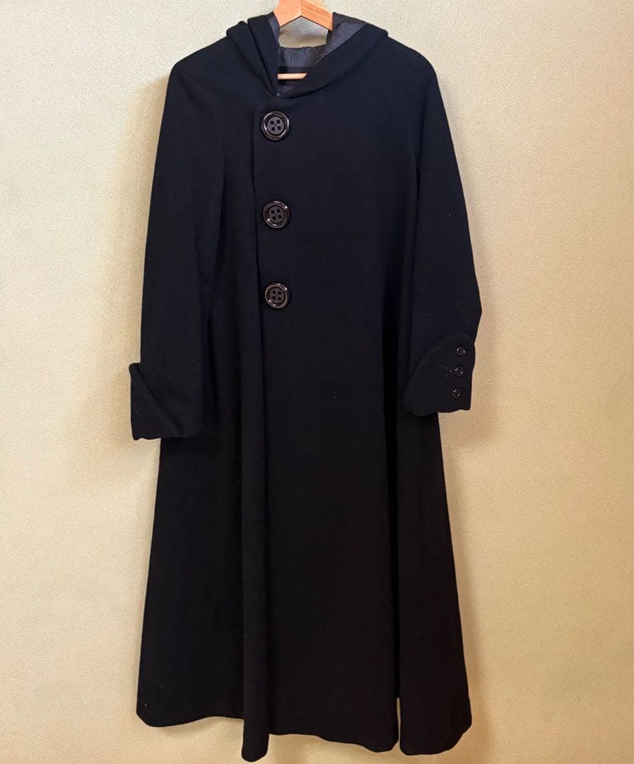 PEACE NOW フードロングコート 黒 M Aライン ピースナウ ウール