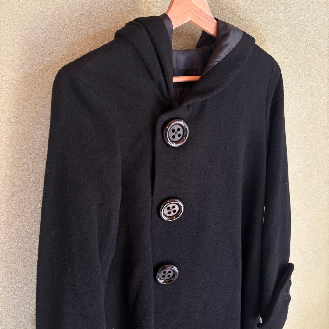 PEACE NOW フードロングコート 黒 M Aライン ピースナウ ウール