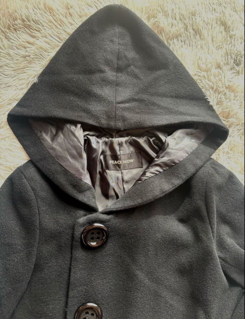PEACE NOW フードロングコート 黒 M Aライン ピースナウ ウール