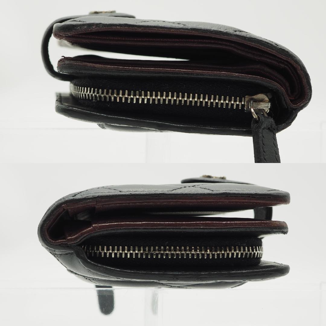 CHANEL シャネル マトラッセ 二つ折り ミドル財布 シルバー金具 黒