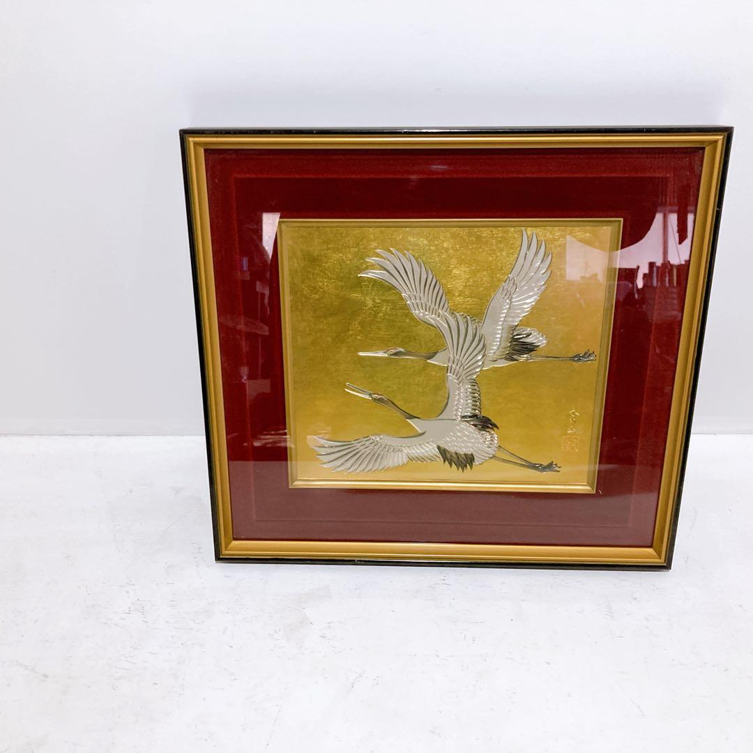 秀山作 壁飾り 額装 彫金 金銀細工 額縁 金属板 美術品 伝統工芸