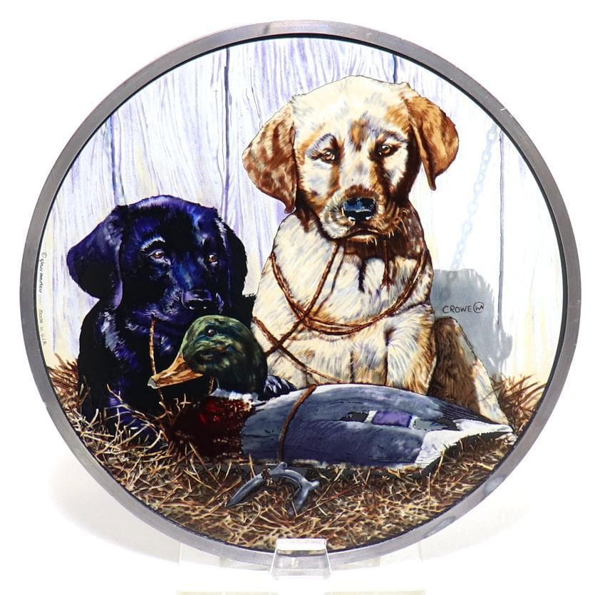 大型 フィリップ・クロウ ヴィンテージ ステンドグラス ラブラドールとダック 犬
