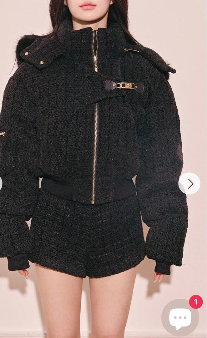 Randy アシンメトリーバックルツイードパデットジャケット ブラック　S