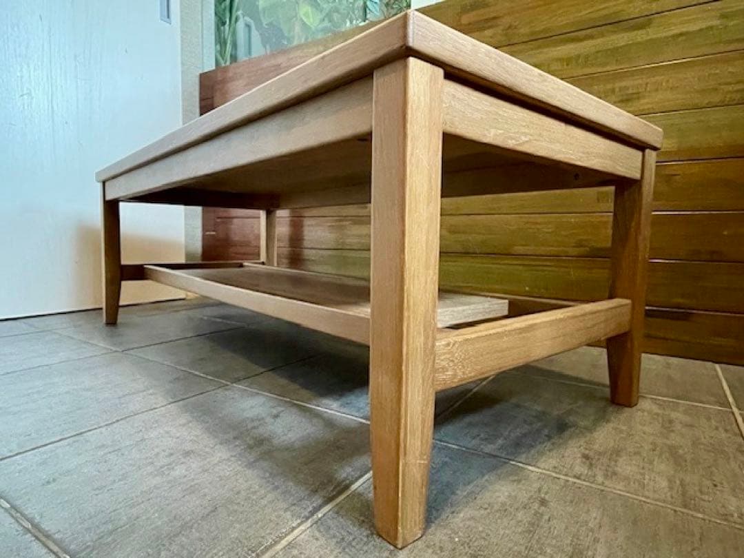 展示品■天然木オーク材 無垢リビングローテーブル/センターテーブル/テレビボード