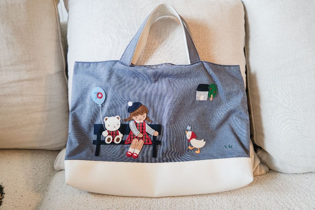 ファミリアfamiliar 70周年マチ付きデニム手提げバック