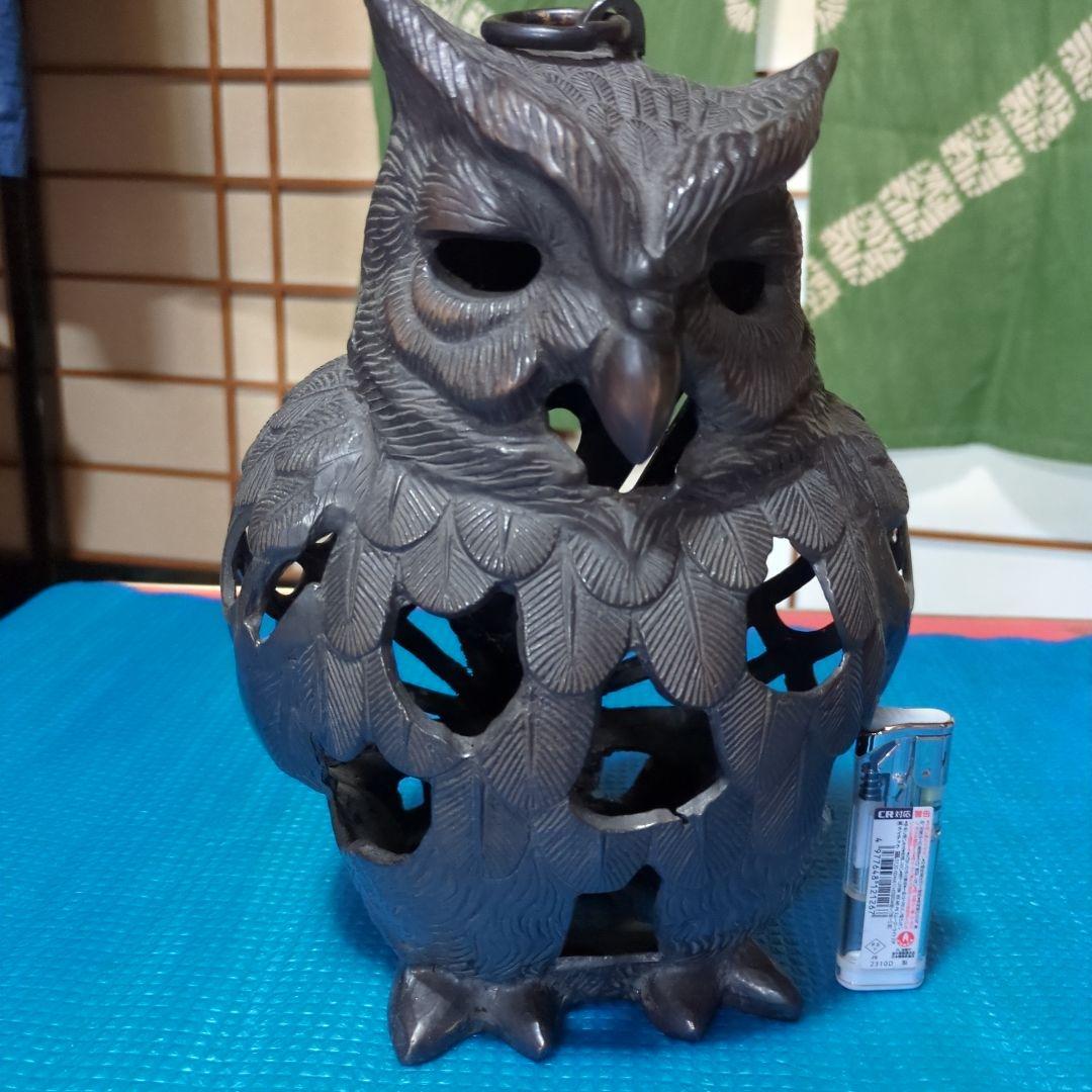 フクロウ銅製、置物、吊り灯篭