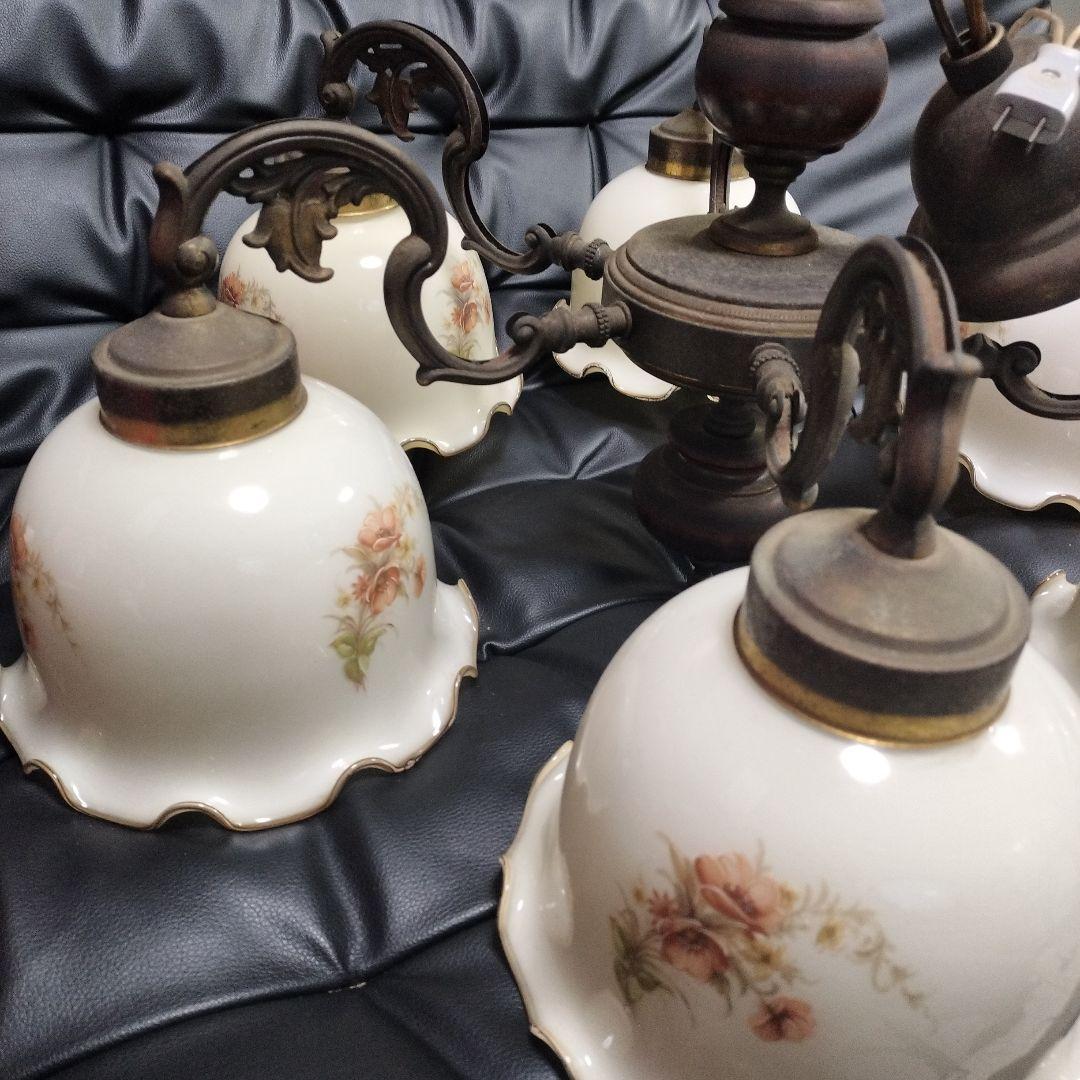 アンティーク 花柄 シャンデリア 6灯 昭和レトロ