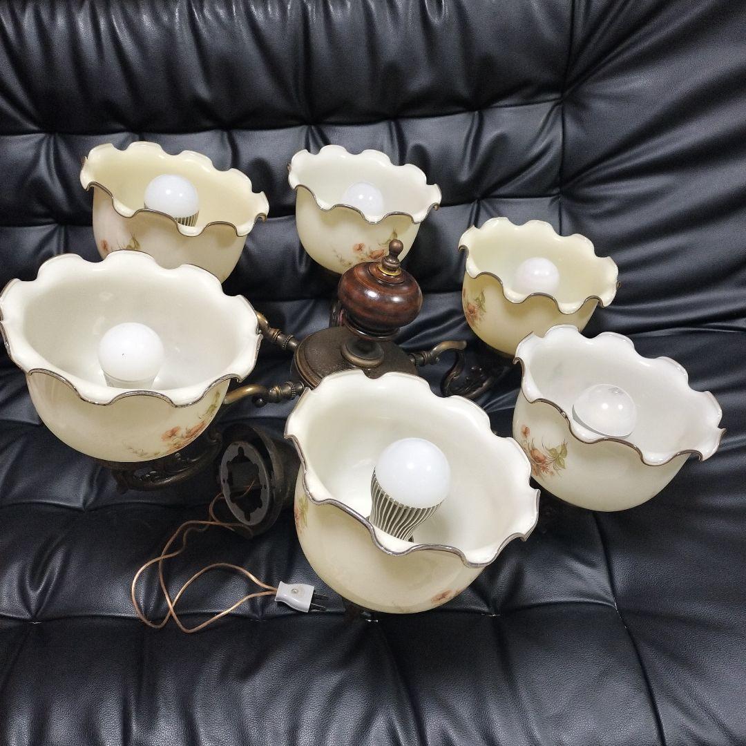 アンティーク 花柄 シャンデリア 6灯 昭和レトロ