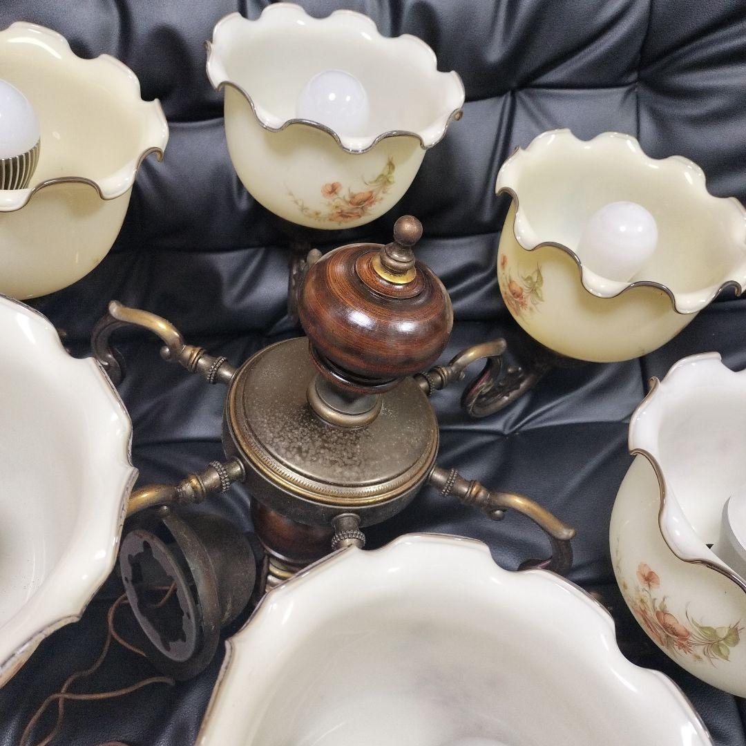 アンティーク 花柄 シャンデリア 6灯 昭和レトロ