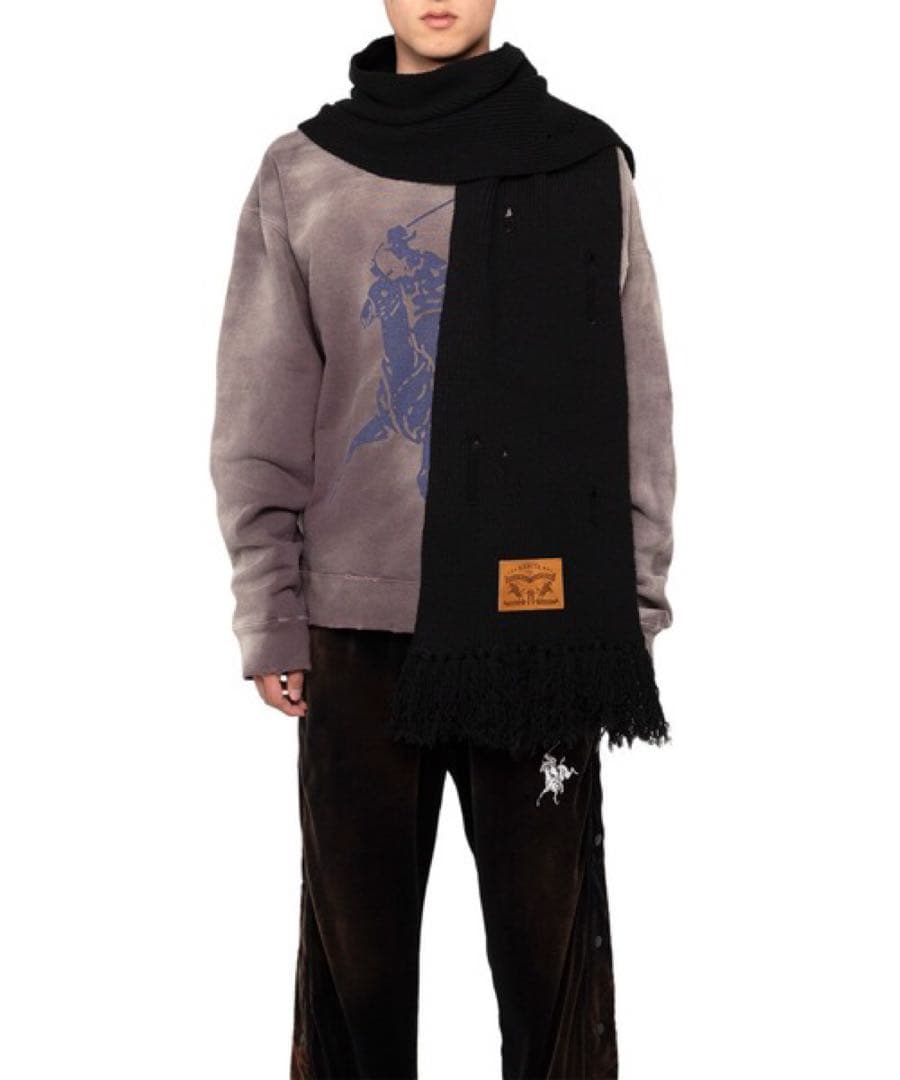 KAMIYA Distressesd Mufflar BLACK マフラー