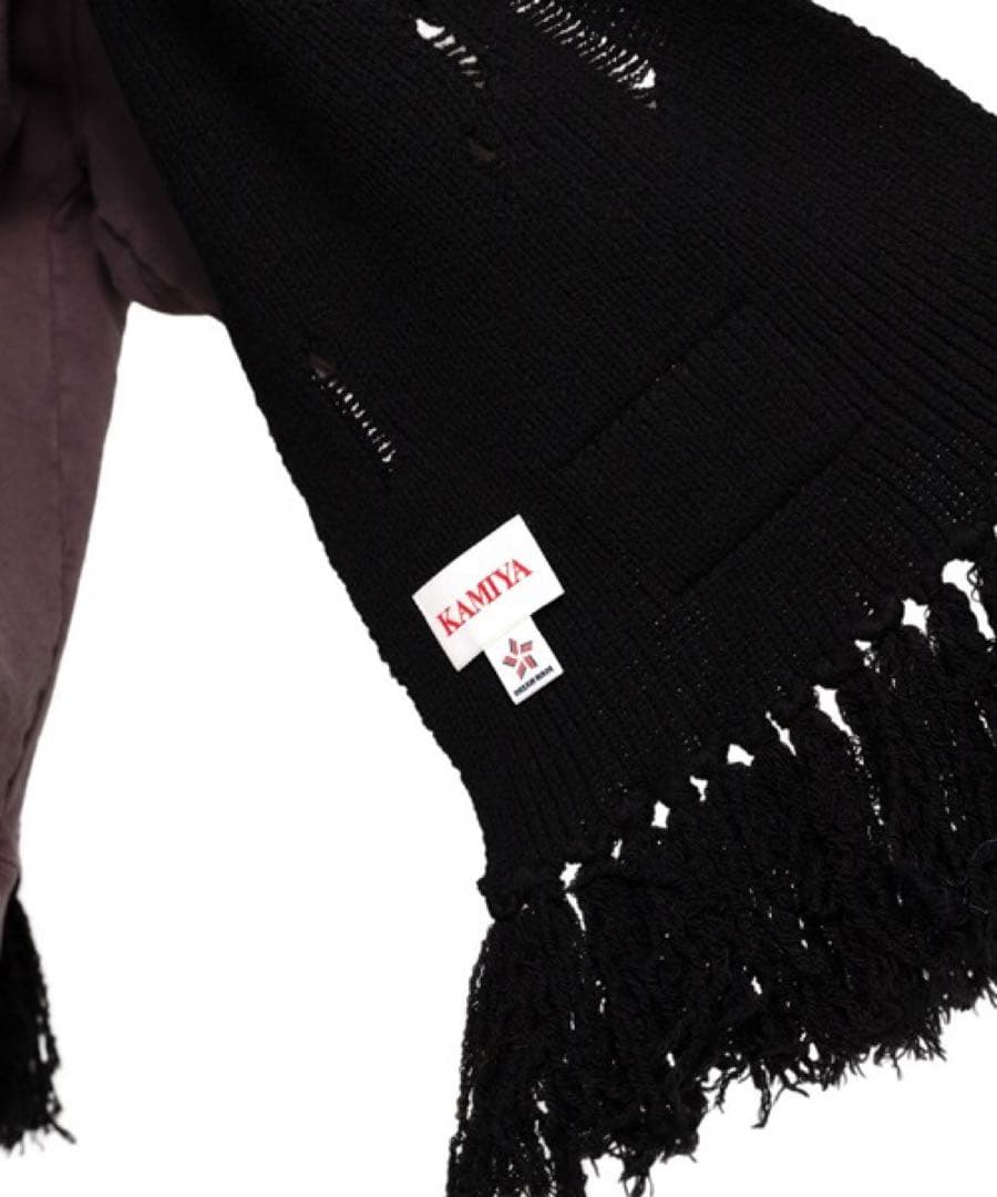 KAMIYA Distressesd Mufflar BLACK マフラー