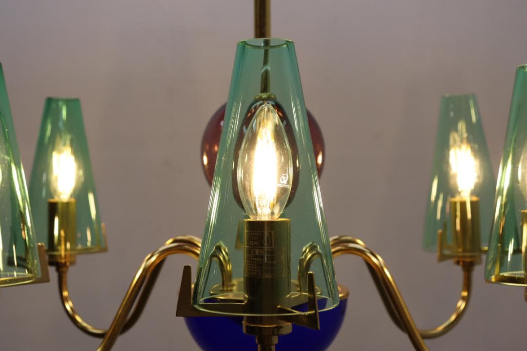 イタリア ヴィンテージ ムラーノガラス 6灯 シャンデリア ペンダントライト
