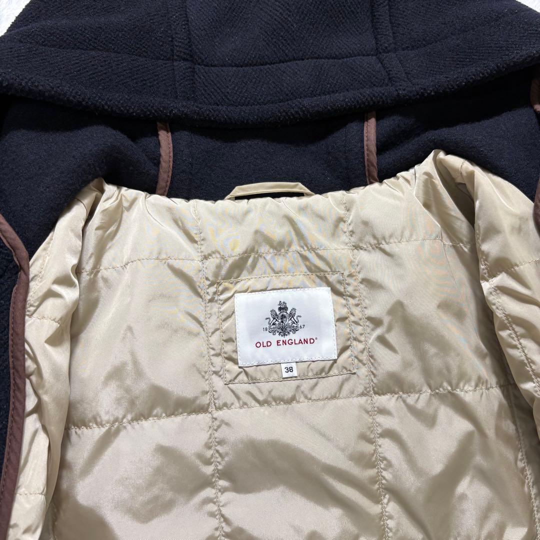 OLD ENGLAND ダッフルコート　ヘリンボーン ライナー付 牛革 ネイビー