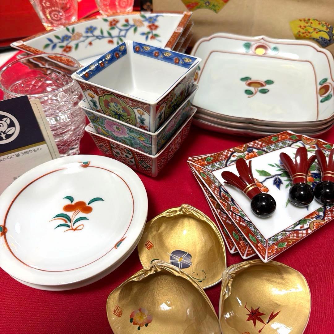 蘭子❀.*・゜ たち吉赤絵金彩角皿　庫山窯羽子板皿　No.4-24