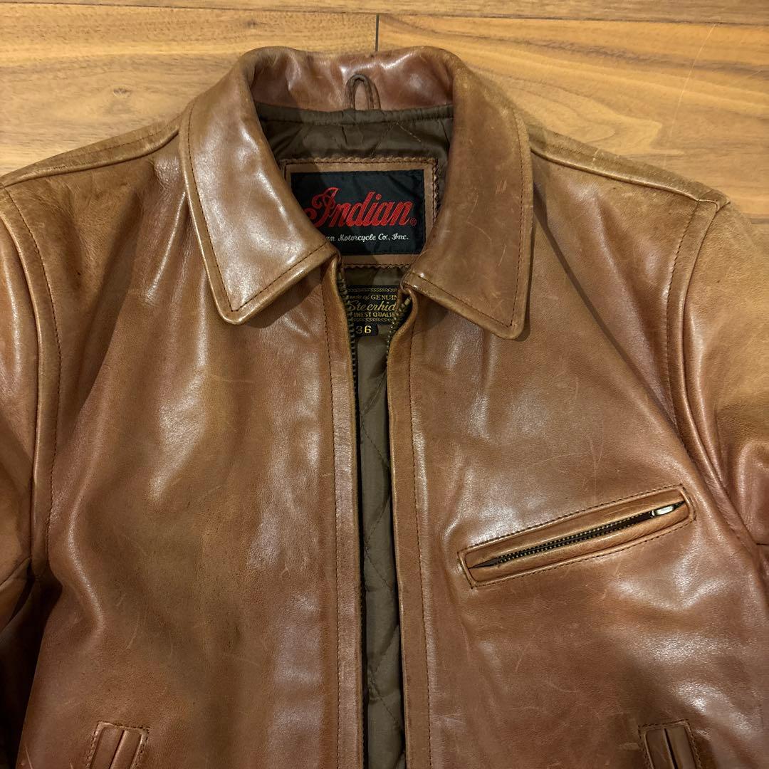 Indian Motorcycleブラウンレザー シングルライダースジャケット
