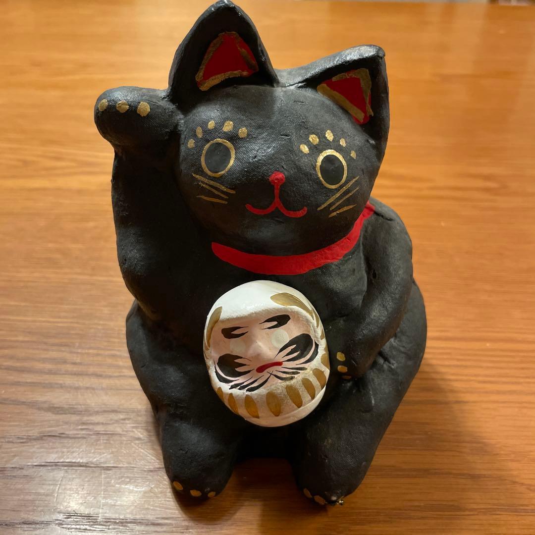 黒い招き猫 達磨　だるま　張子