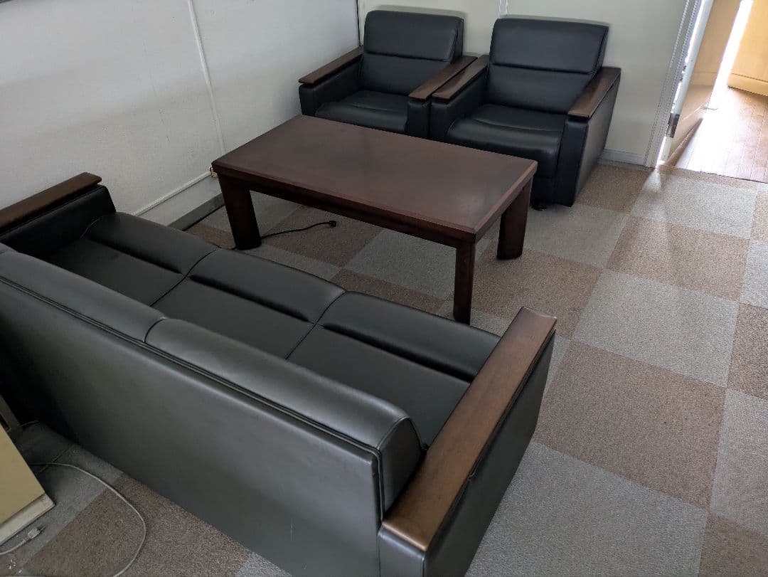 応接ソファセット 黒皮革