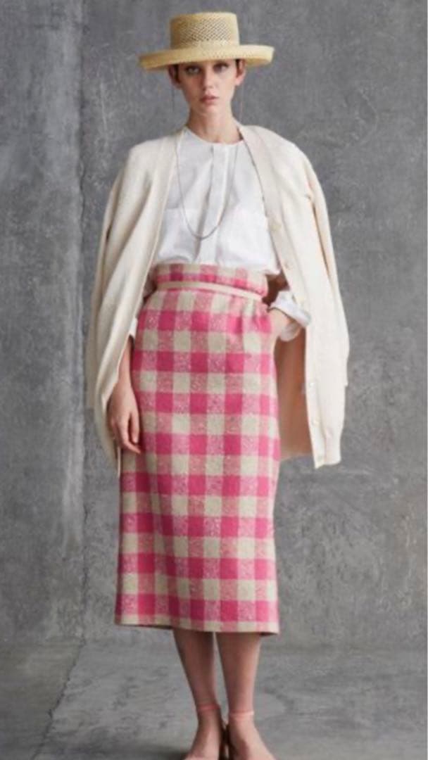 【新品✨人気完売】ドゥロワー ブロックチェック シルクネップツイードスカート36