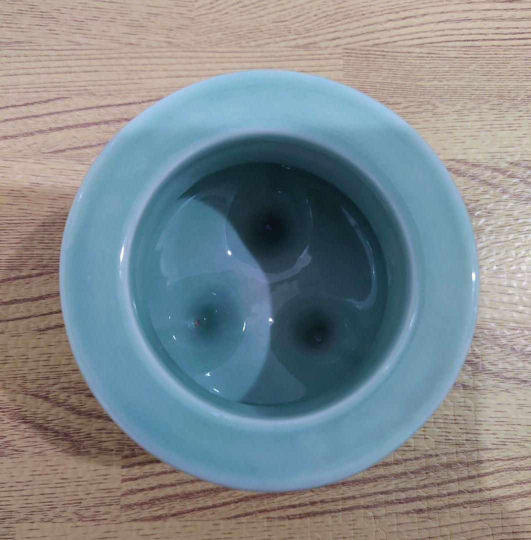 青磁 袴腰香炉 純銀透彫火舎