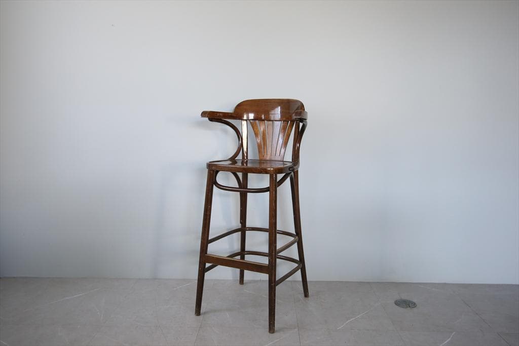 フランスアンティーク木製ベントウッドハイチェア/カウンターイス椅子(91-221