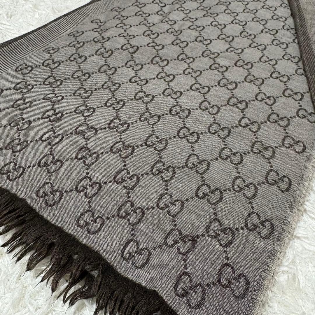 イタリア製　GUCCI ストール　GG柄　ブラウン　大判　ウール　シルク