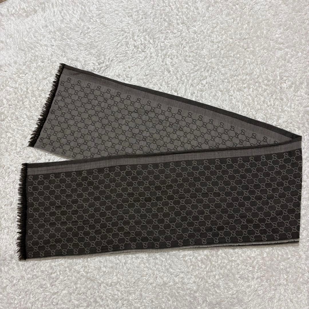 イタリア製　GUCCI ストール　GG柄　ブラウン　大判　ウール　シルク