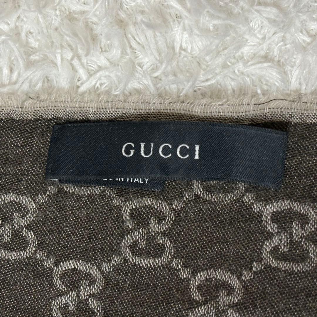 イタリア製　GUCCI ストール　GG柄　ブラウン　大判　ウール　シルク