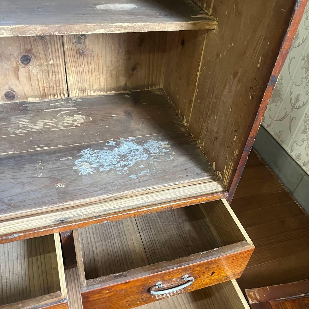 【ジャンク】昭和レトロ 木製 水屋箪笥 小箪笥 引き戸 引き出し 古民家 古家具