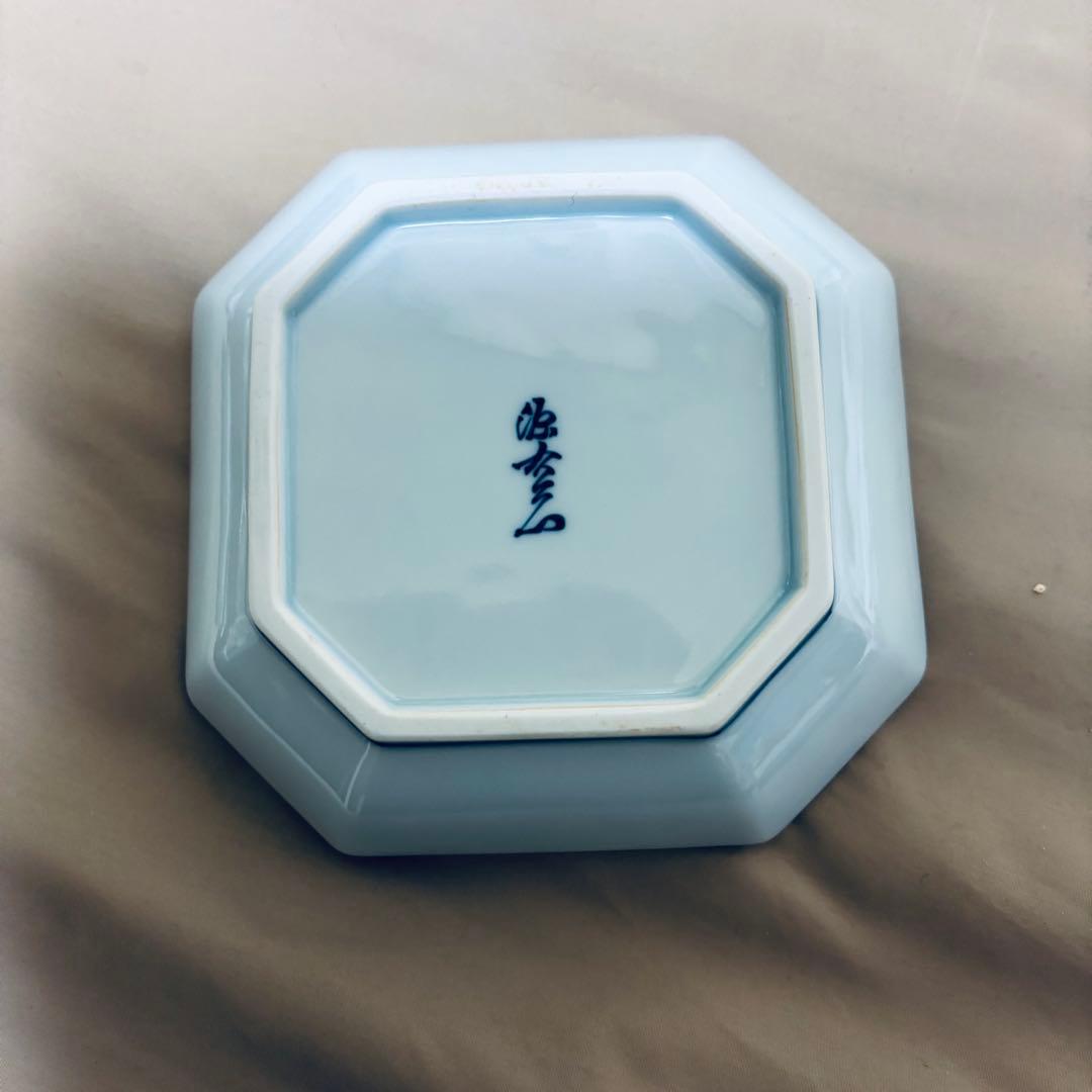 古伊万里 源右衛門作 染付 吹墨 魚図　銘々皿 5枚 有田焼