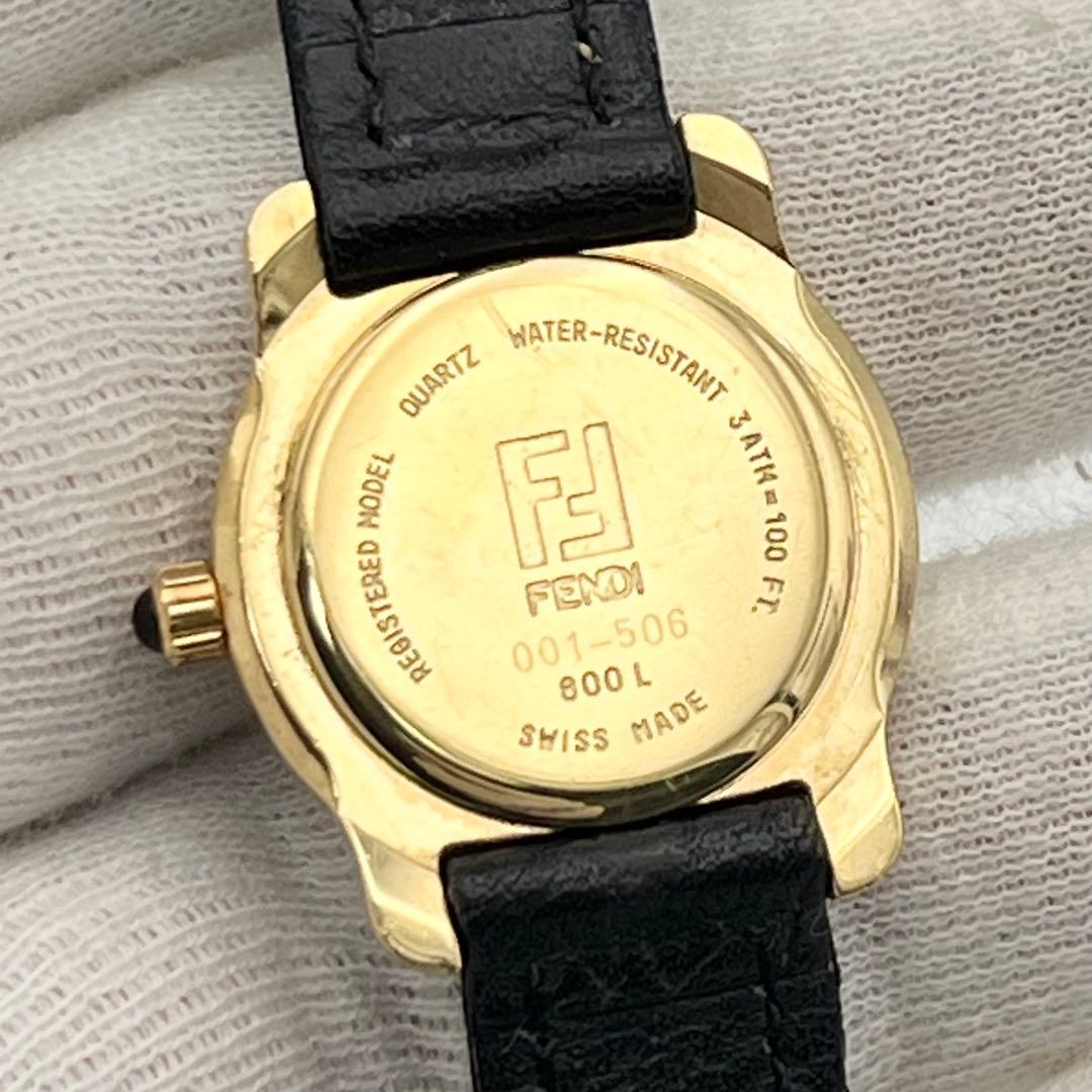 稼動 FENDI 800L ローマン ゴールドベゼル レザーベルト 腕時計