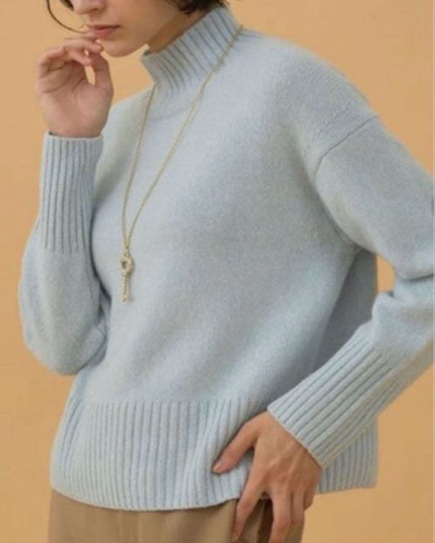 ANAYI アナイ ウールカシミヤ天竺ハイネックニット ライトブルー