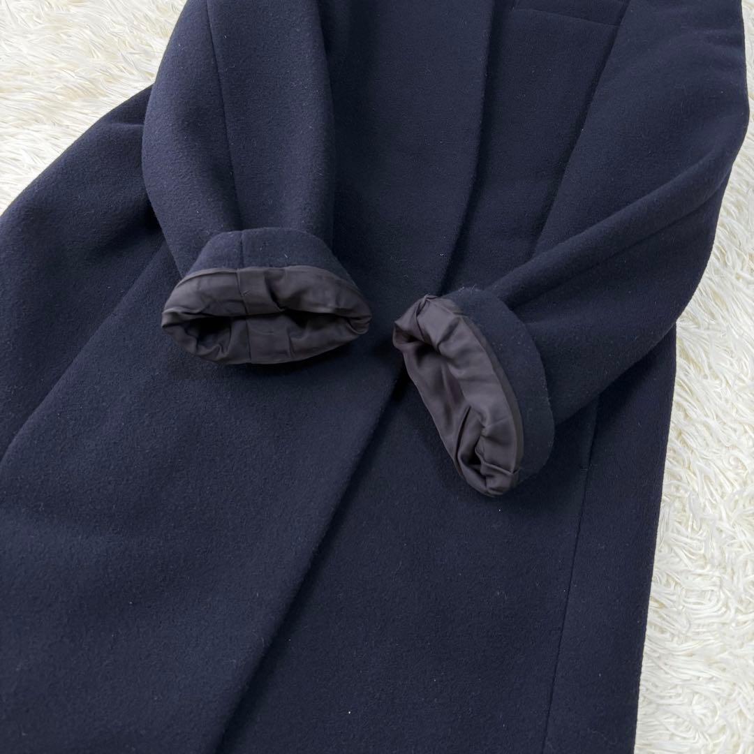 L'Appartement カシミヤ混 ノーカラーコート Ｓ　ネイビー