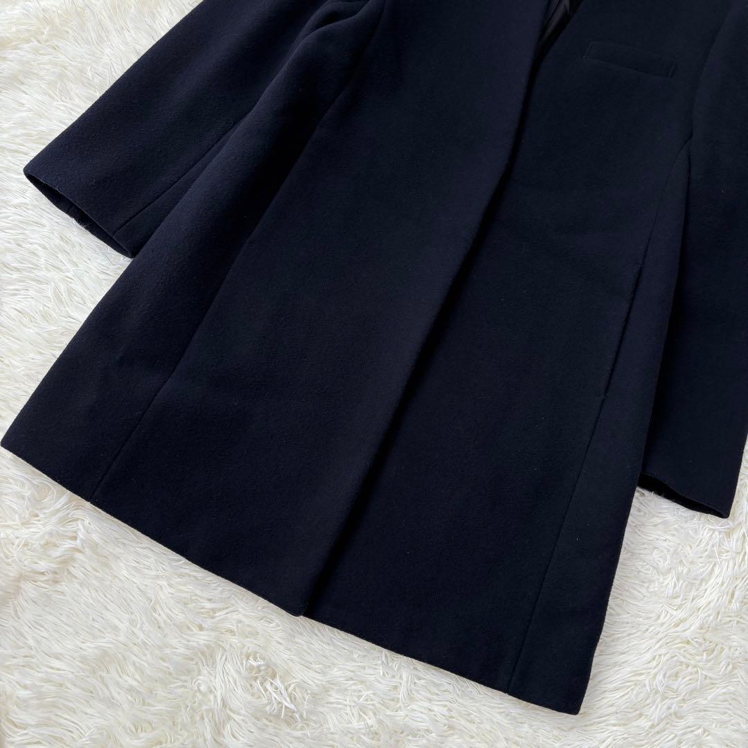 L'Appartement カシミヤ混 ノーカラーコート Ｓ　ネイビー