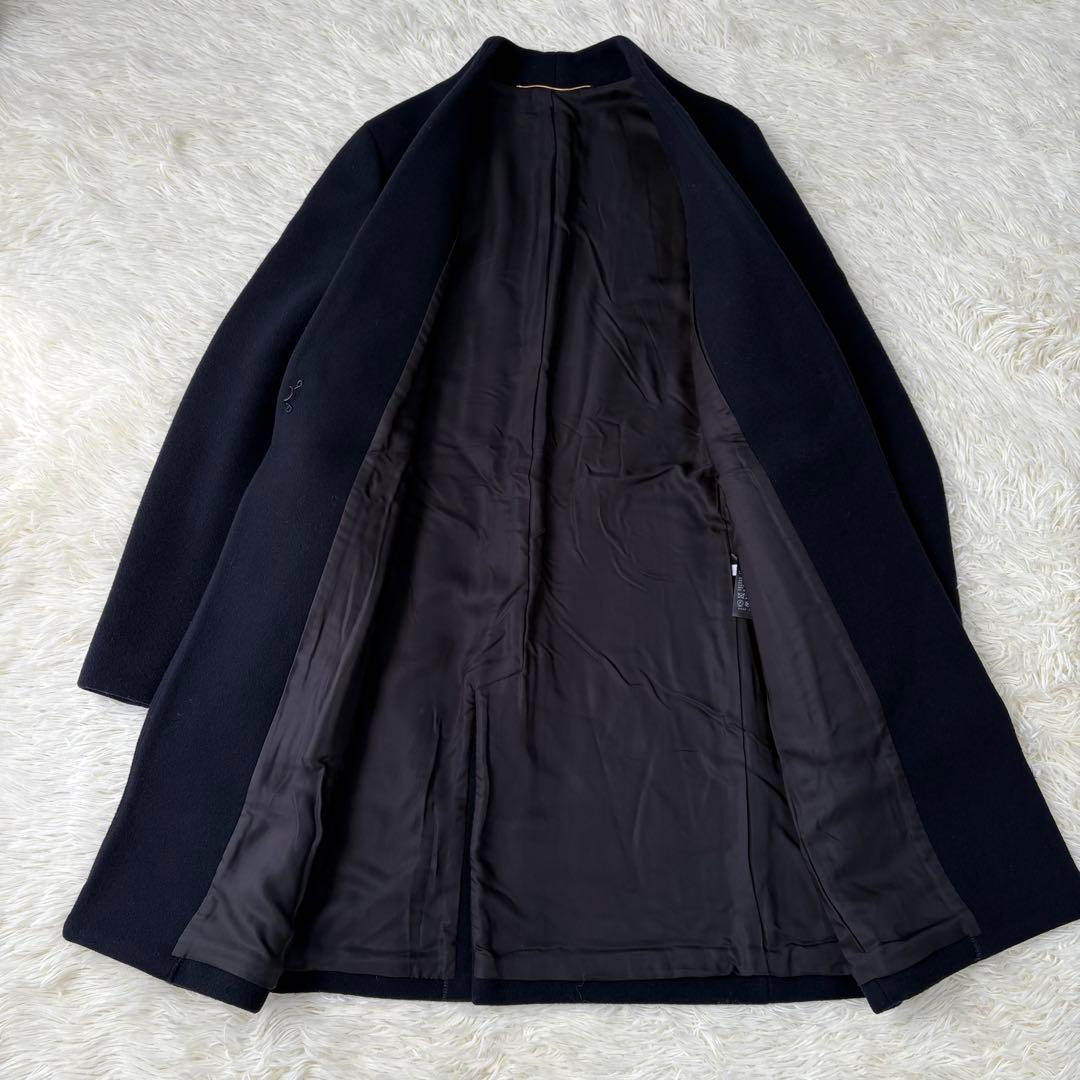 L'Appartement カシミヤ混 ノーカラーコート Ｓ　ネイビー