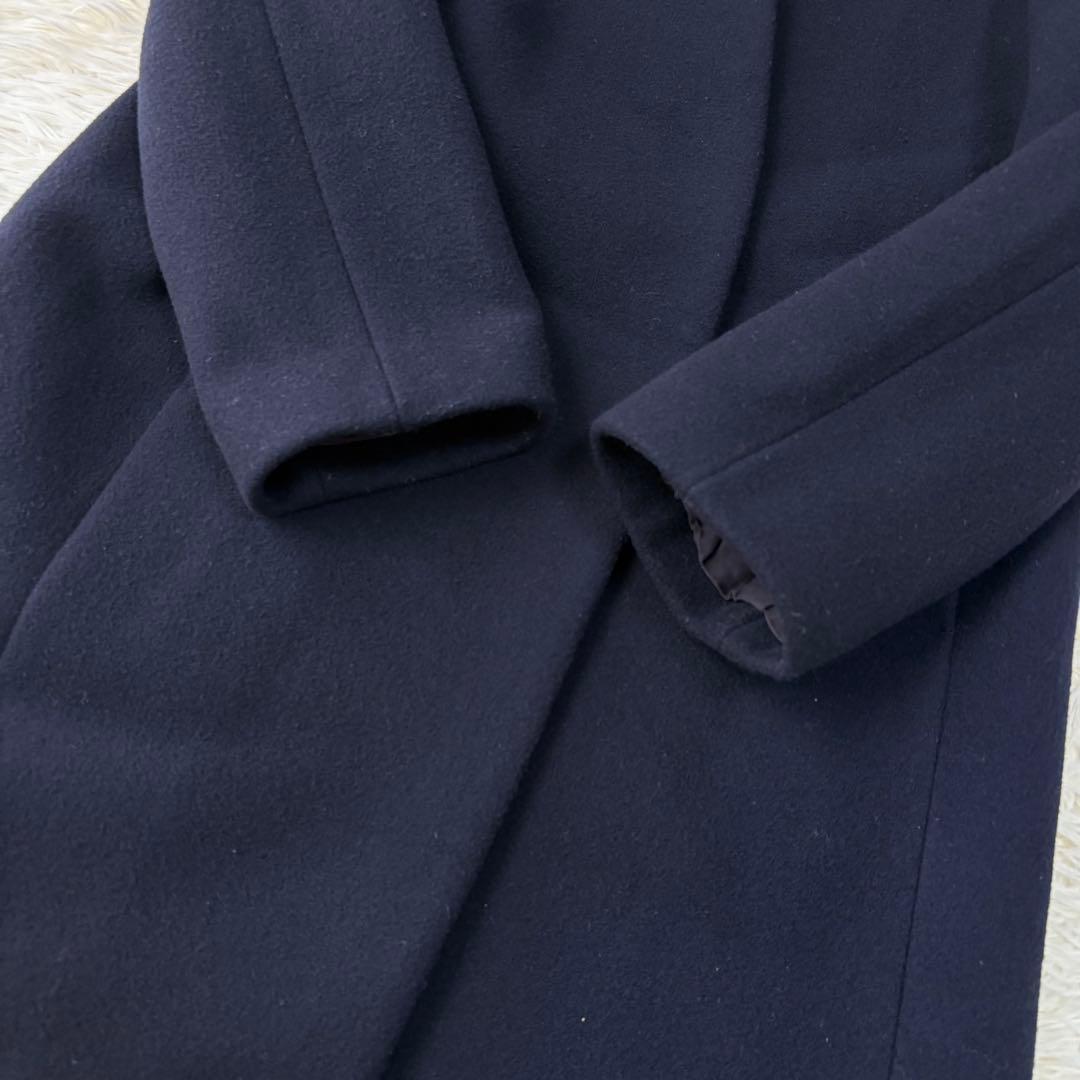 L'Appartement カシミヤ混 ノーカラーコート Ｓ　ネイビー