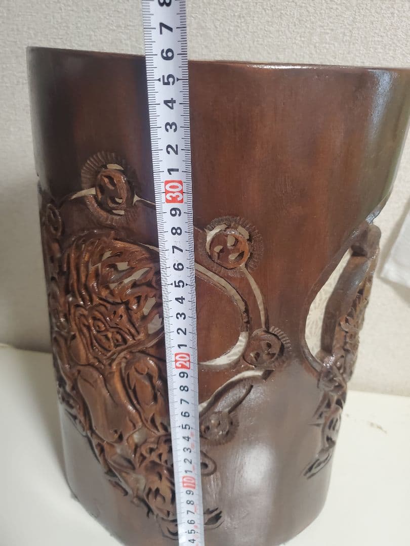 縁起物　希少蔵出し　風神　雷神　木製手彫り　彫刻入り置物 ライト付き