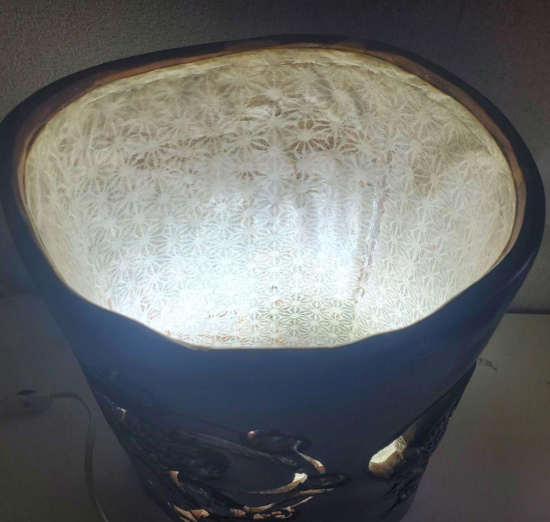 縁起物　希少蔵出し　風神　雷神　木製手彫り　彫刻入り置物 ライト付き