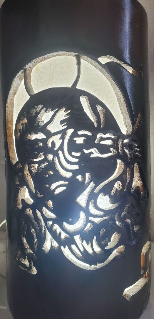 縁起物　希少蔵出し　風神　雷神　木製手彫り　彫刻入り置物 ライト付き