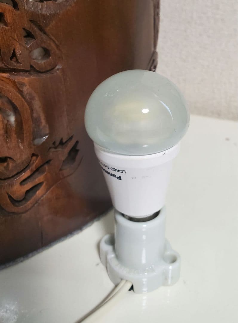 縁起物　希少蔵出し　風神　雷神　木製手彫り　彫刻入り置物 ライト付き