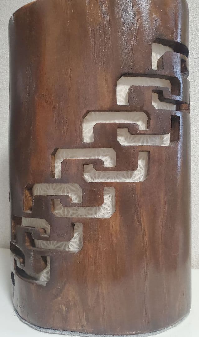 縁起物　希少蔵出し　風神　雷神　木製手彫り　彫刻入り置物 ライト付き