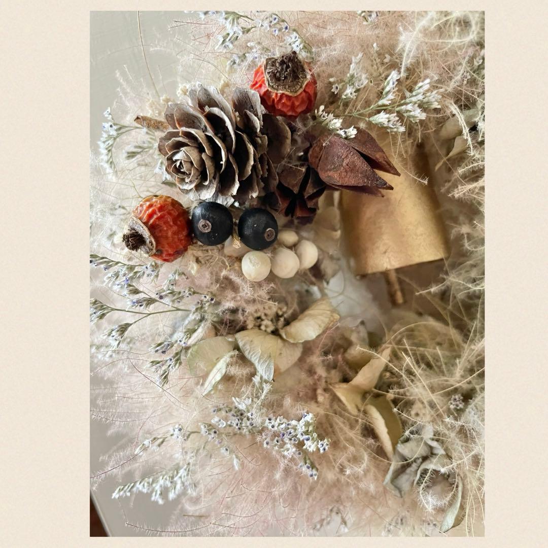 スモークツリーと木の実のナチュラルリース ドライフラワー ガウベル付き