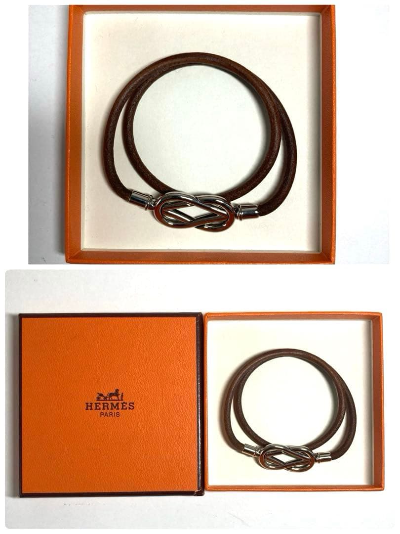 良品　エルメス　アタメ　チョーカー　2連ブレスレット　シルバー金具 箱付き
