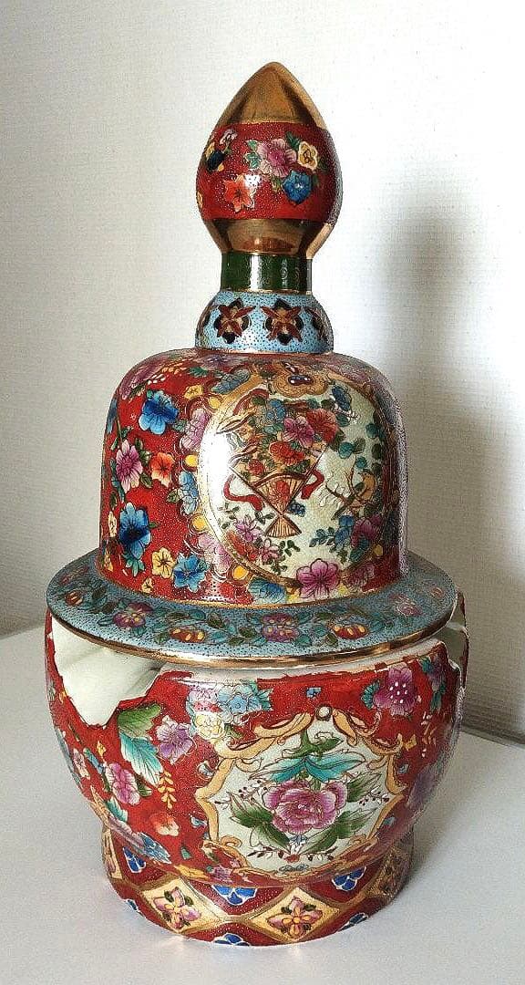 薩摩焼風　伝統工芸品　大和絵　沈香壺 沈降壺