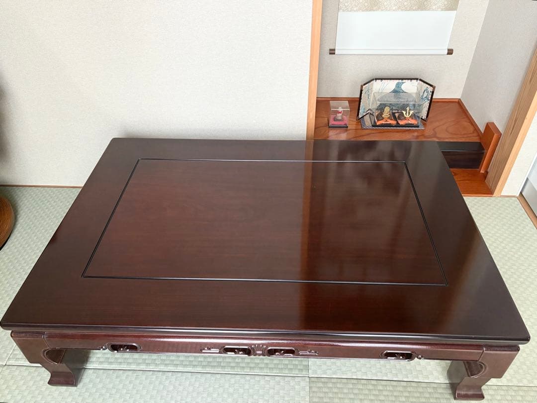 平安家具・昭和レトロ座卓｜天然木アサメラ 材・脚取り外し可|ヴィンテージ