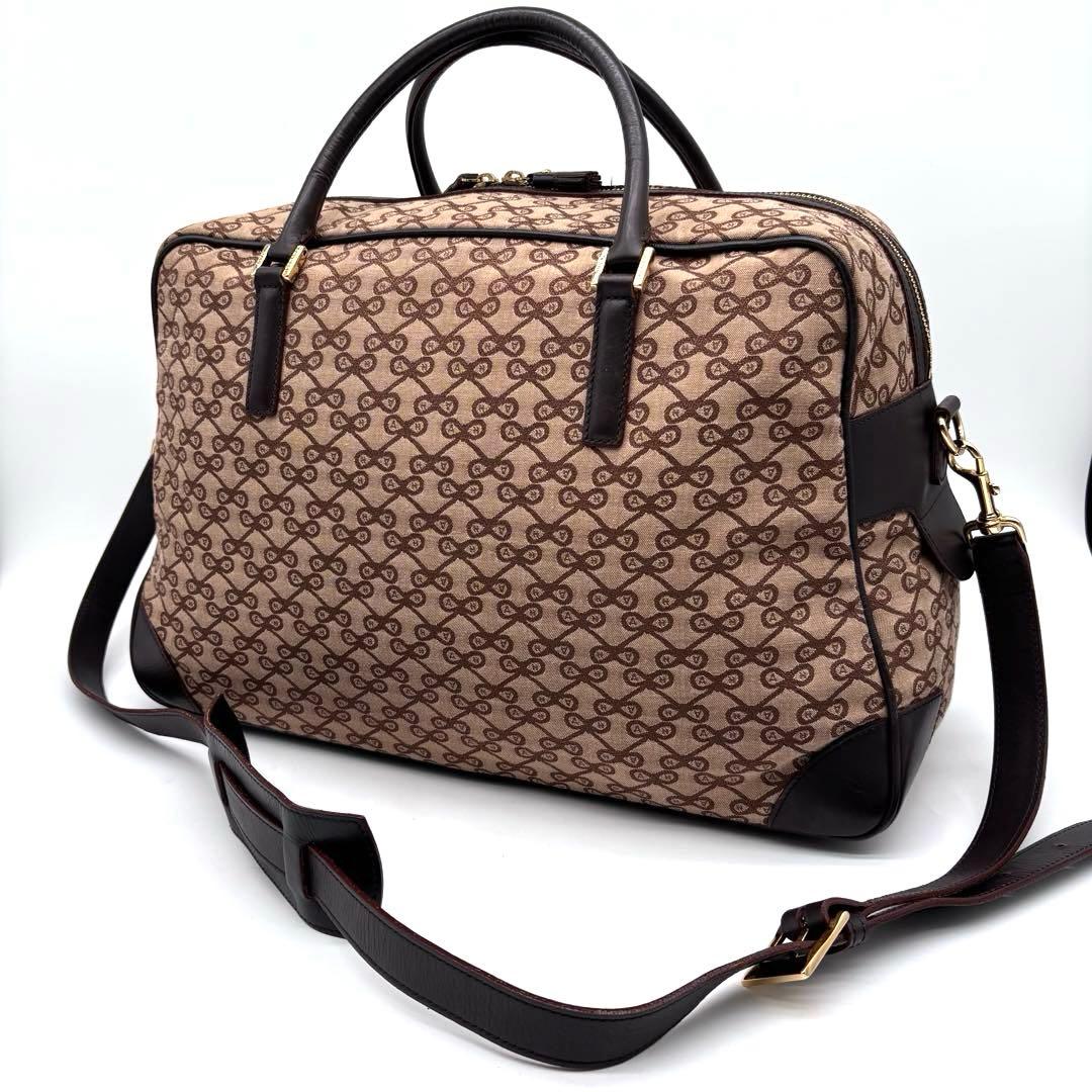 ✨希少✨アニヤハインドマーチ　ボストンバッグ　2way　リボン柄　総柄　ブラウン