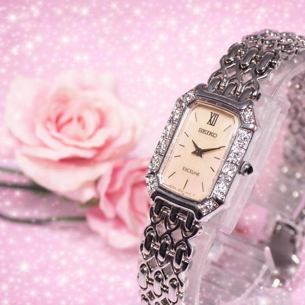 美品 エクセリーヌ セイコー SEIKO ダイヤベゼル シェル 腕時計 H539