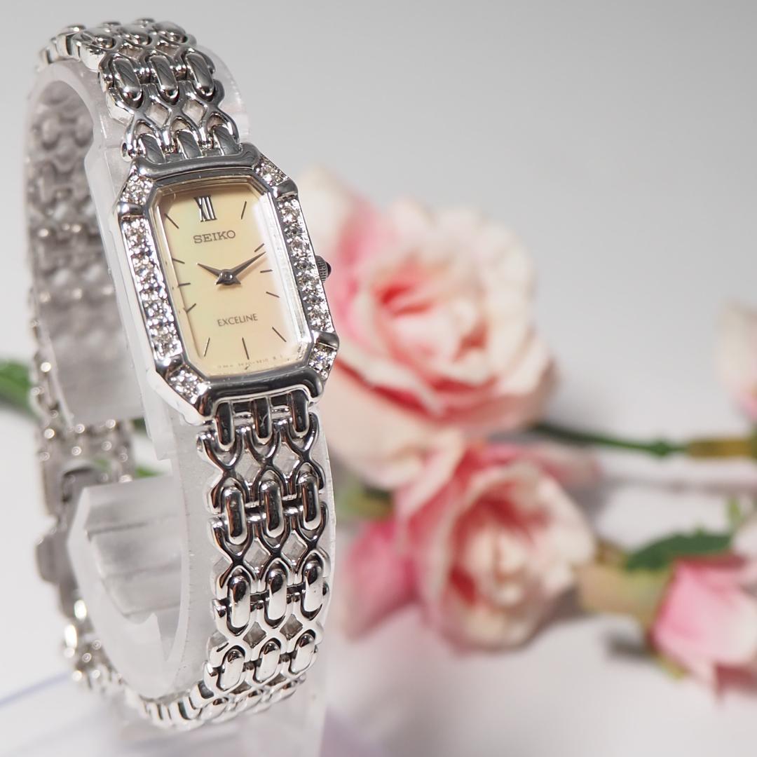 美品 エクセリーヌ セイコー SEIKO ダイヤベゼル シェル 腕時計 H539