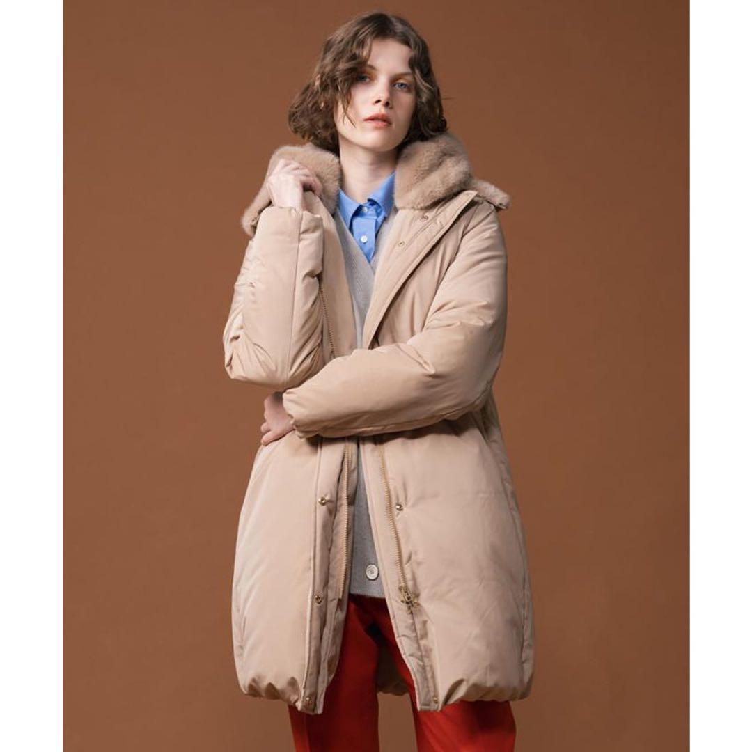 【美品】INED イネド ロングダウンコート フェイクファー ベージュ 7号