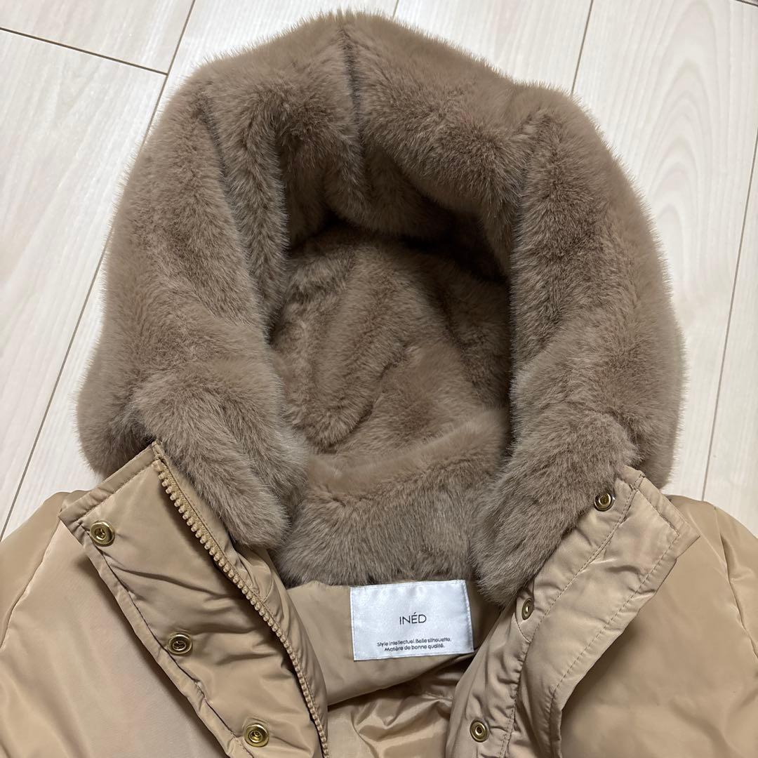 【美品】INED イネド ロングダウンコート フェイクファー ベージュ 7号